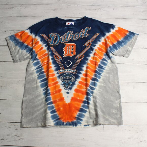 Majestic Tie Dye Graphic T Shirt Detroit Tigers Baseball Short Sleeve Crew Neck - Picture 1 of 3